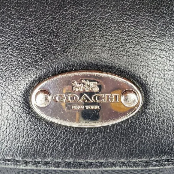 Coach Slim Trifold Wallet - Charcoal Signature Canvas and Black Leather - Picture 4 of 15